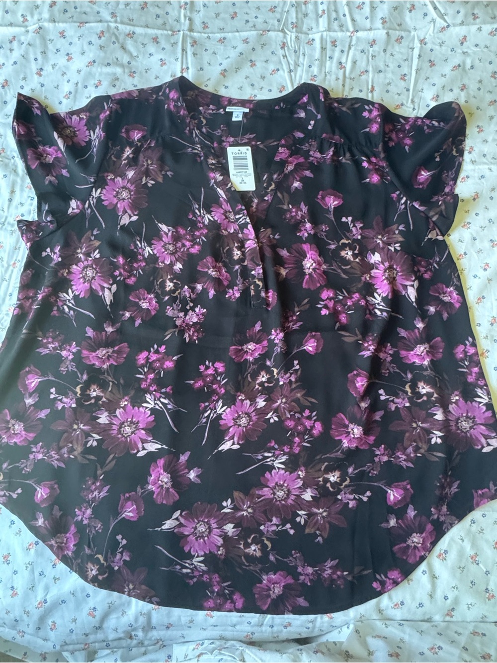 torrid Black Blouse with Purple Floral Print